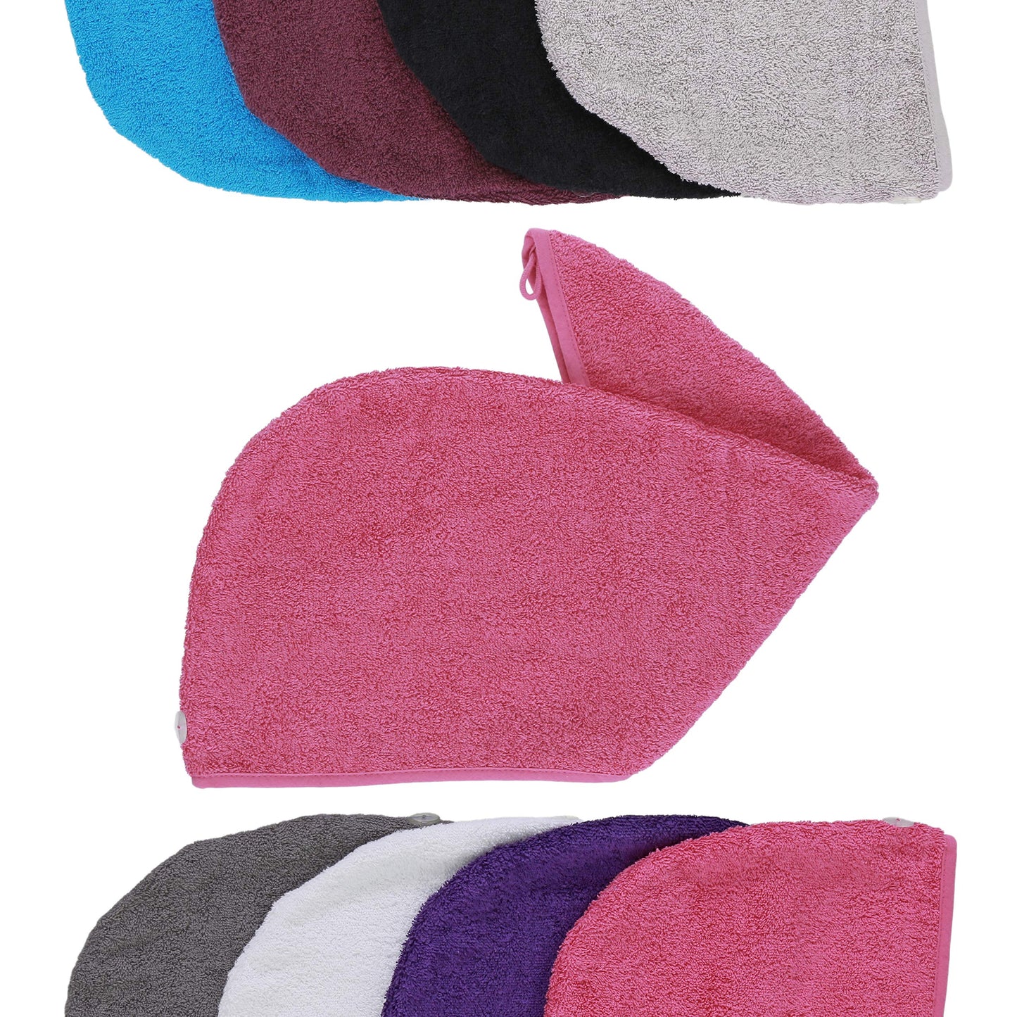 Aztex Luxury Hair Turban Towel - Head Wrap With Loop and Button Fastener, Absorbent and Lightweight Cotton, Multiple Colours, 64 x 23cm - Pink