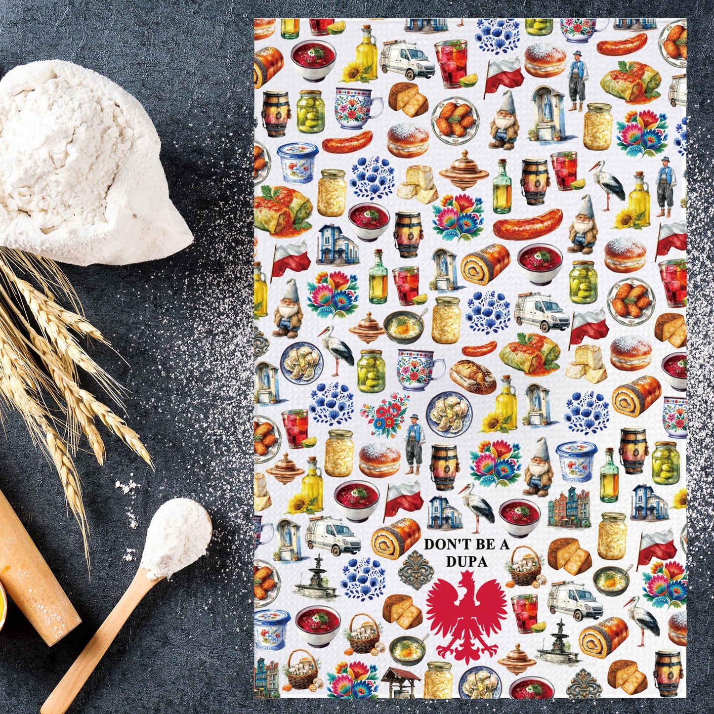 MYSOMY Polish Dish Towels Poland Souvenirs Gifts Don't Be a Dupa Polska Towels Polish Mom Gift Poland Chef Kitchen Merch (ManyDUPA kt2)