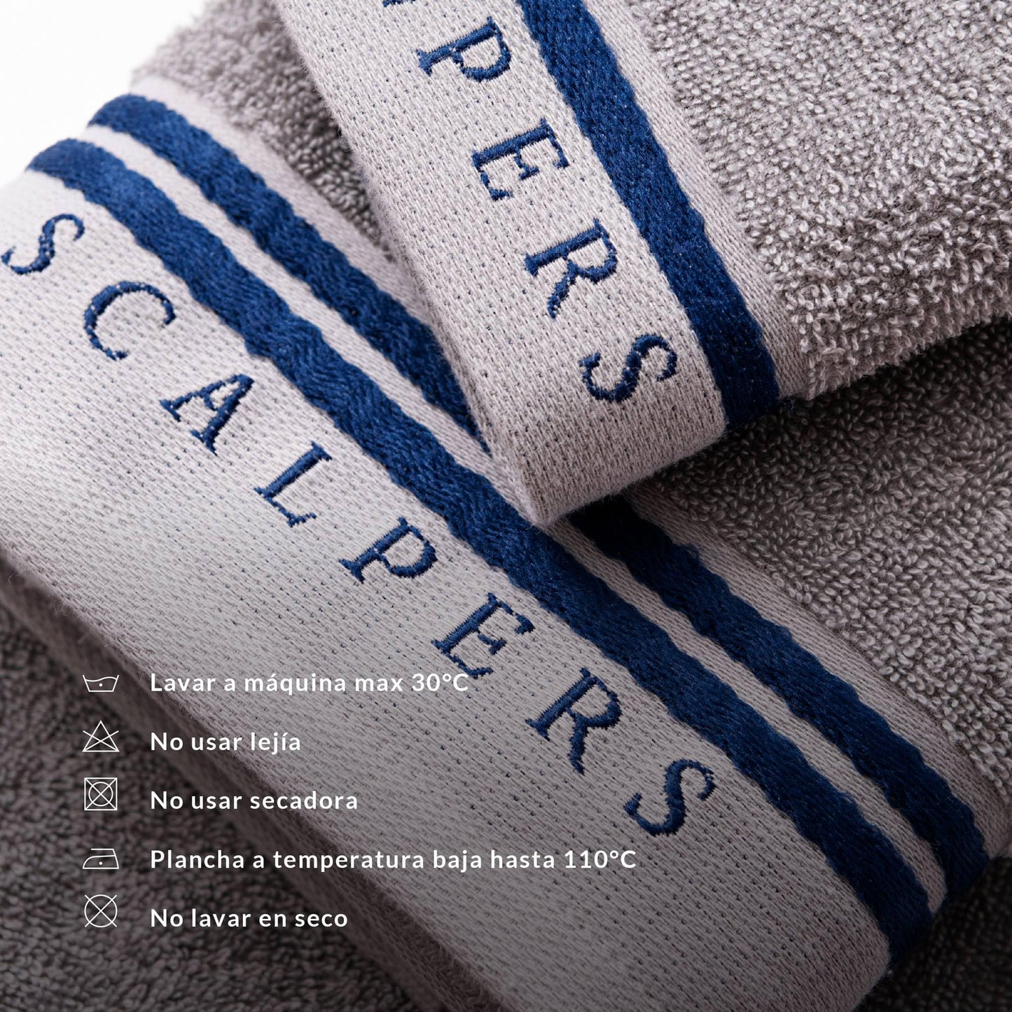 Scalpers Home Bath Towel Set (Vanity 30 x 50 cm + Hands 50 x 90 cm + Bath 70 x 140 cm) 450 GSM Cotton Grey with Blue Home