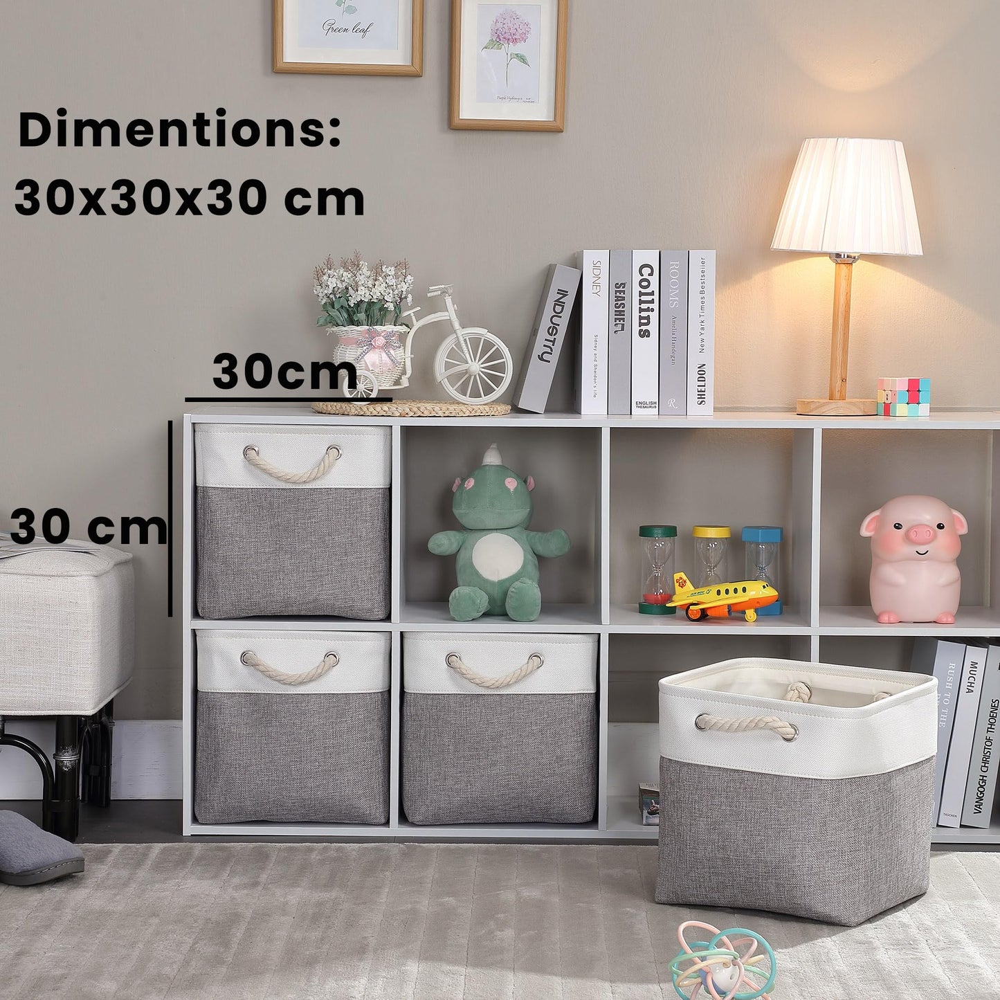 Mangata 30x30x30cm Cube Storage Boxes 3Pcs Gray White Foldable Baskets