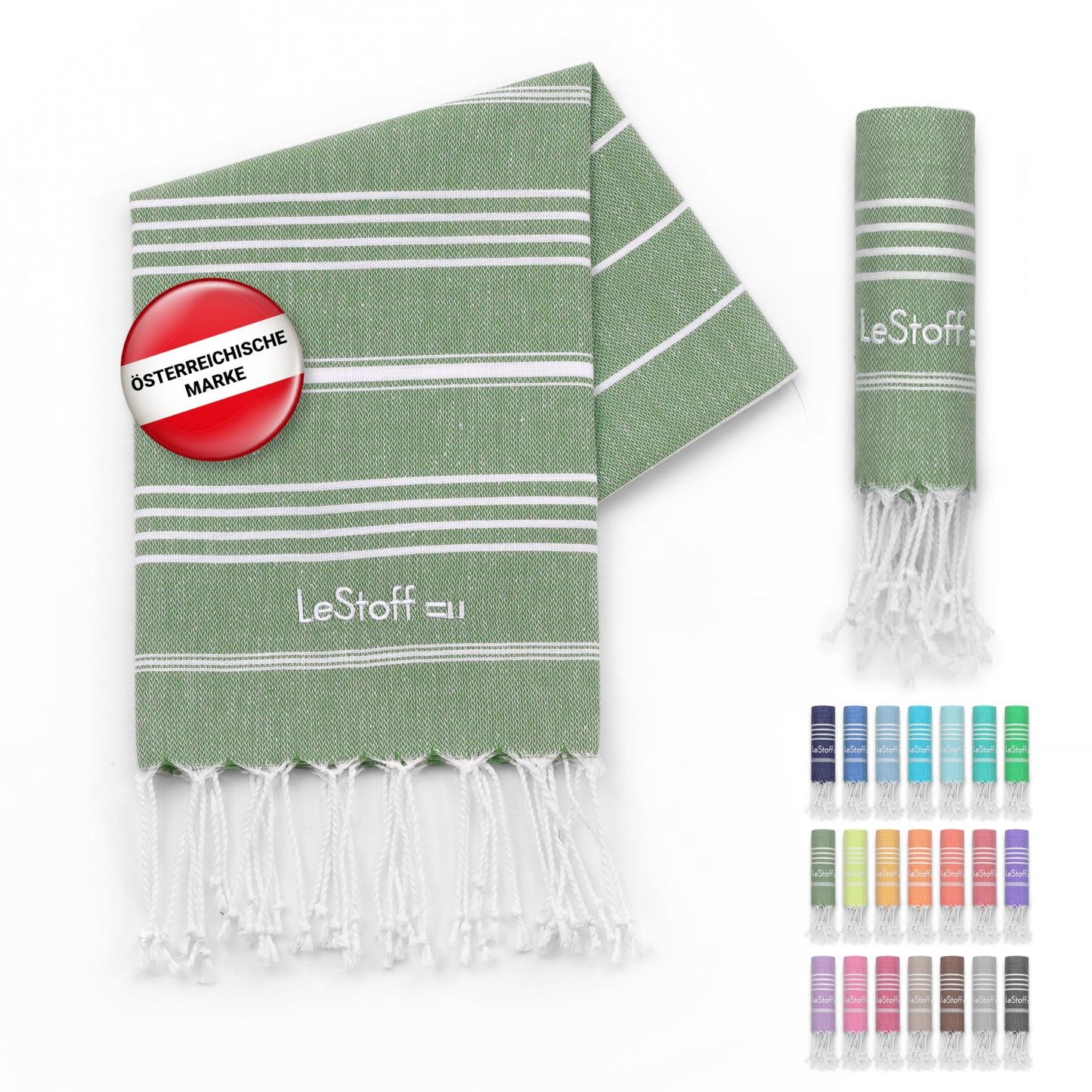 LeStoff 5-Pack Hammam Towels/Guest Towels, Organic Cotton, 50x100 cm, Olive