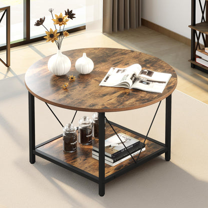 YITAHOME Round Coffee Table for Living Room,80x80x46cm Retro Central Table with Storage Shelf