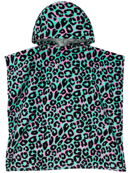 Harry Bear Girls Towel Poncho, Leopard Print Kids Towel Poncho, Cotton Beach Towels And Swimming Towels, One Size, Green