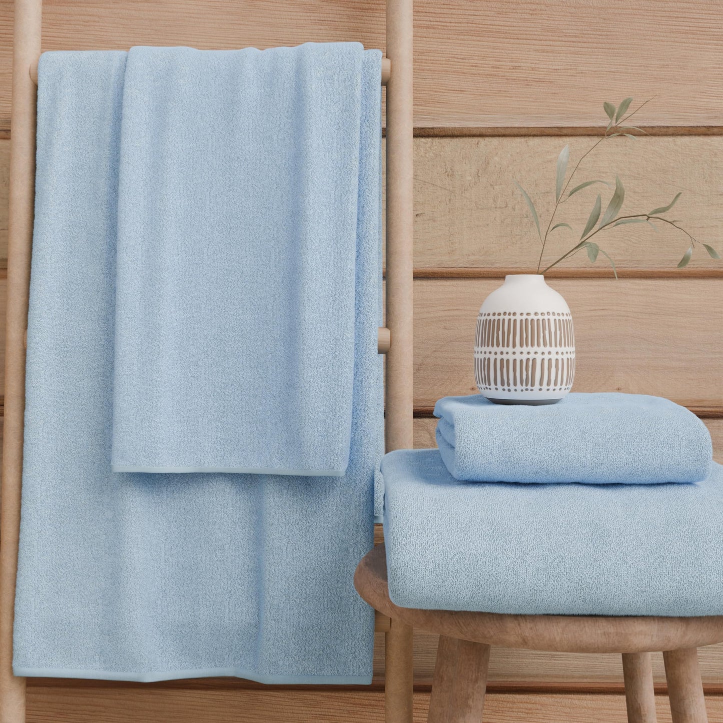 PETTI Artigiani Italiani - 100% Cotton Terry Bath Towels, 1+1 Towel Set, 2 Pieces 1 Face Towel and 1 Hand Towel, Light Blue Towels