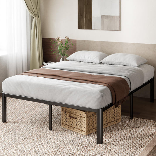Zinus Van Double Bed frame - Bed 135x190 cm - 41 cm Height with Underbed storage - Metal Platform Bed frame with Steel slat support - Black