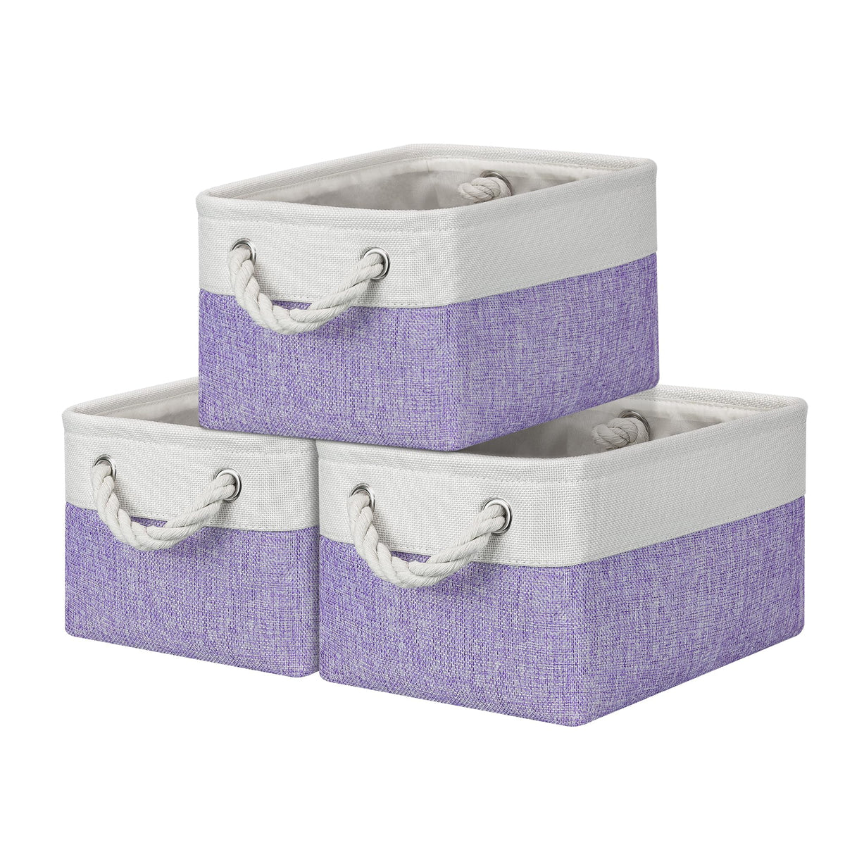 PWVMWM Small Storage Baskets with Rope Handles, Collapsible Fabric Storage Box, Small Linen Basket for Bedroom Bathroom Cupboards Shelves Wardrobe