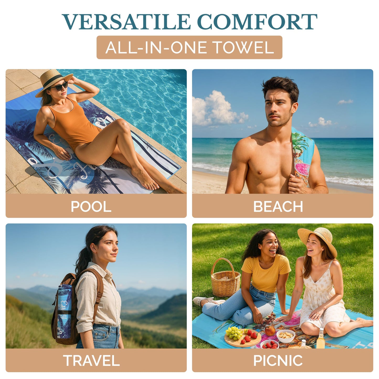 Casa Platino Extra Large Beach Towels 6-Pack – 71"x32" Sand-Free, Quick-Dry & Lightweight – Soft, Double-Sided Pool, Swim & Travel Towels for Adults