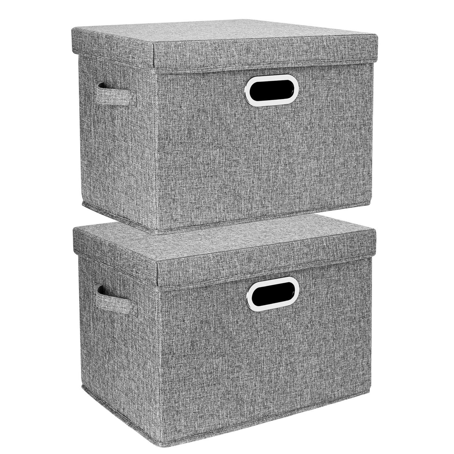 TYEERS Large Storage Box with Lid, Collapsible, Washable, Fabric Storage Box for Clothes, Wardrobe Storage, 44x30x29 cm, Set of 2, Grey