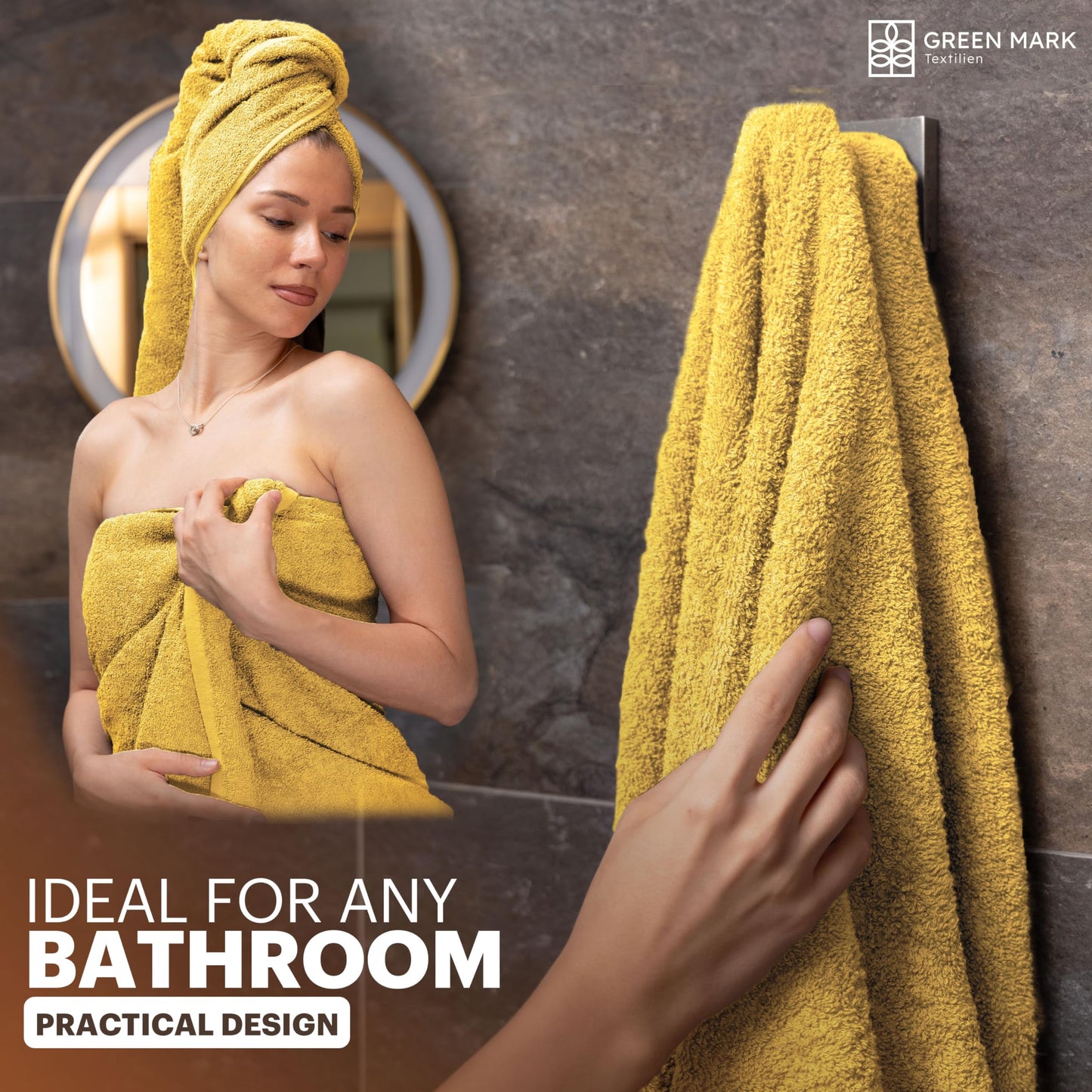 NatureMark 4-Piece Bath Towel Set – Soft & Absorbent Cotton Shower Towels for Everyday Use, Yellow, 70 x 140 cm