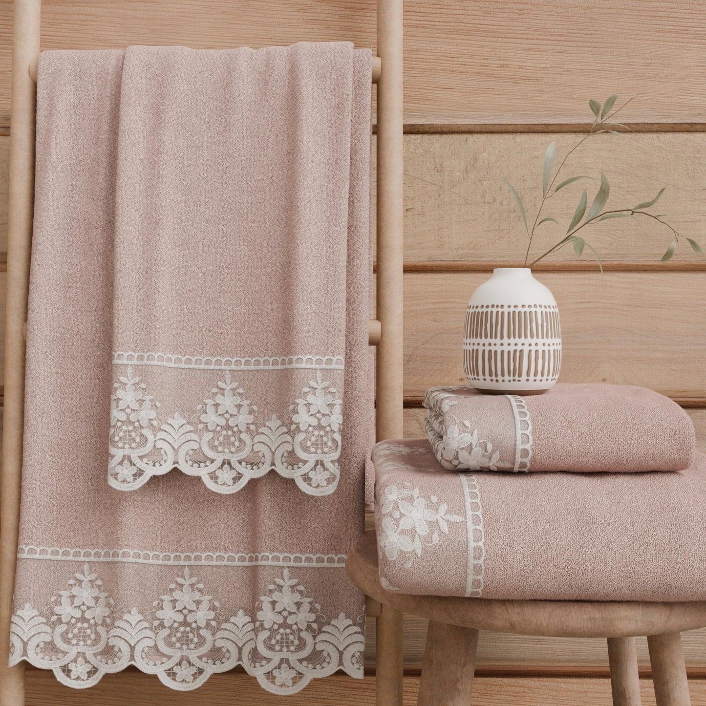 PETTI Artigiani Italiani - 100% Cotton Terry Bath Towels, 1+1 Towel Set, 2 Pieces 1 Face Towel and 1 Hand Towel, Powder