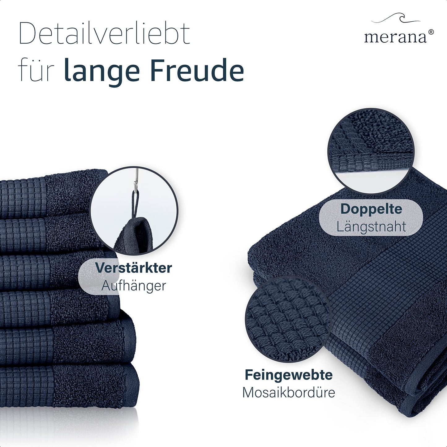 Merana Hand Towel Set Absorbent, Soft and Lint Terry Guest Towel Quality Heavy Organic Cotton 590 GSM, Pacific Blue, 6er Sparset | 4x Handtuch