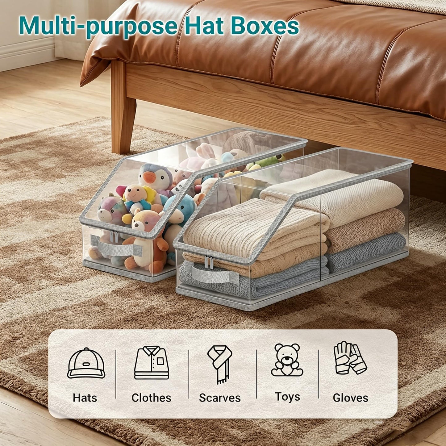 Monqueen Clear Baseball Cap Organizer Stackable Hat Box with Front Handle