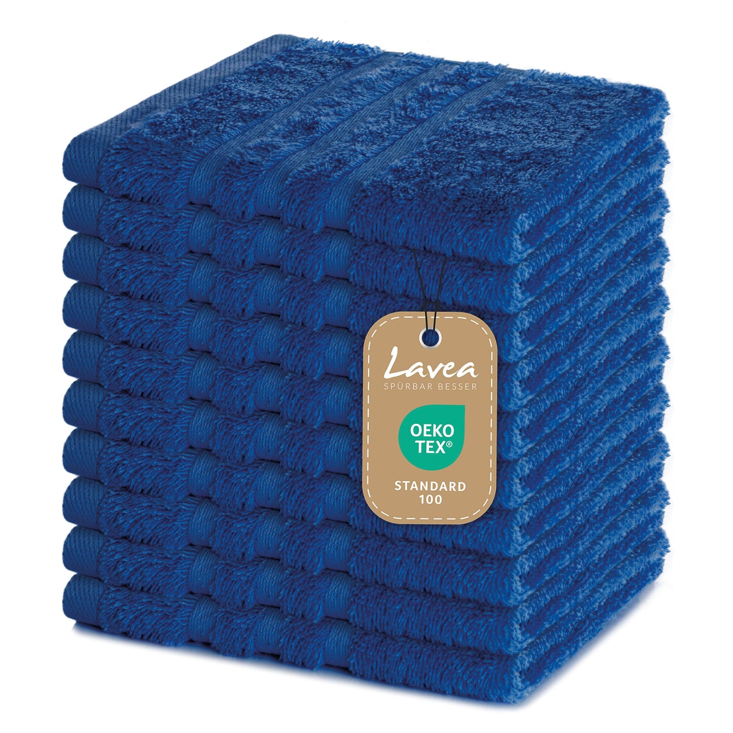Lavea 10-Piece Terry Cloth Towel Set, 30 x 30 cm, 100% Cotton Terry 500 g/m², Guest Towels and Small Washcloths, Easy Care 60 °C, Terry Series Elena