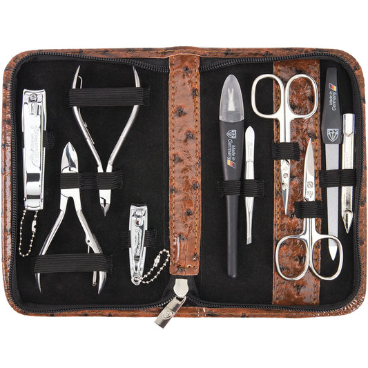3 Swords Germany - brand quality 10 piece manicure pedicure grooming kit set for professional finger & toe nail care scissors clipper fashion leather