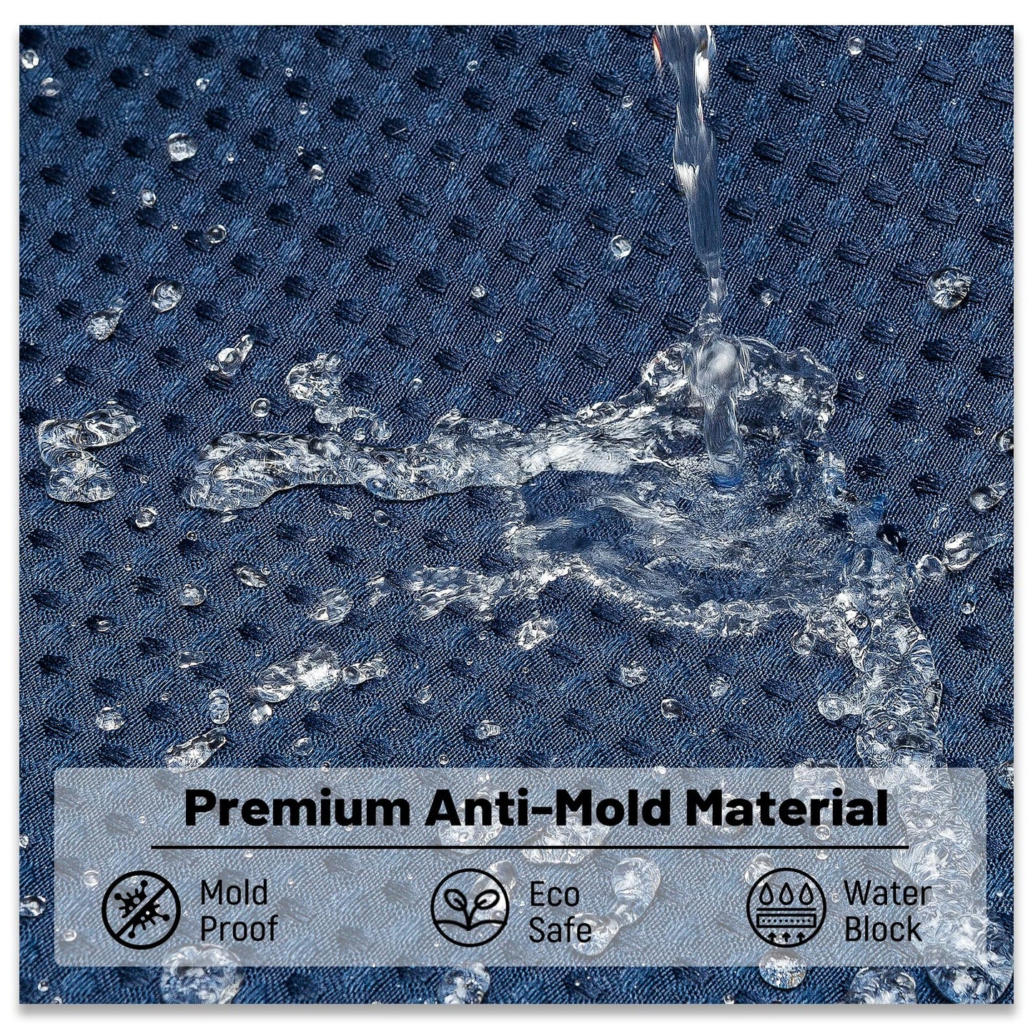 BTTN Waffle Weighted Shower Curtain, Waterproof, 182x182cm, Navy Blue