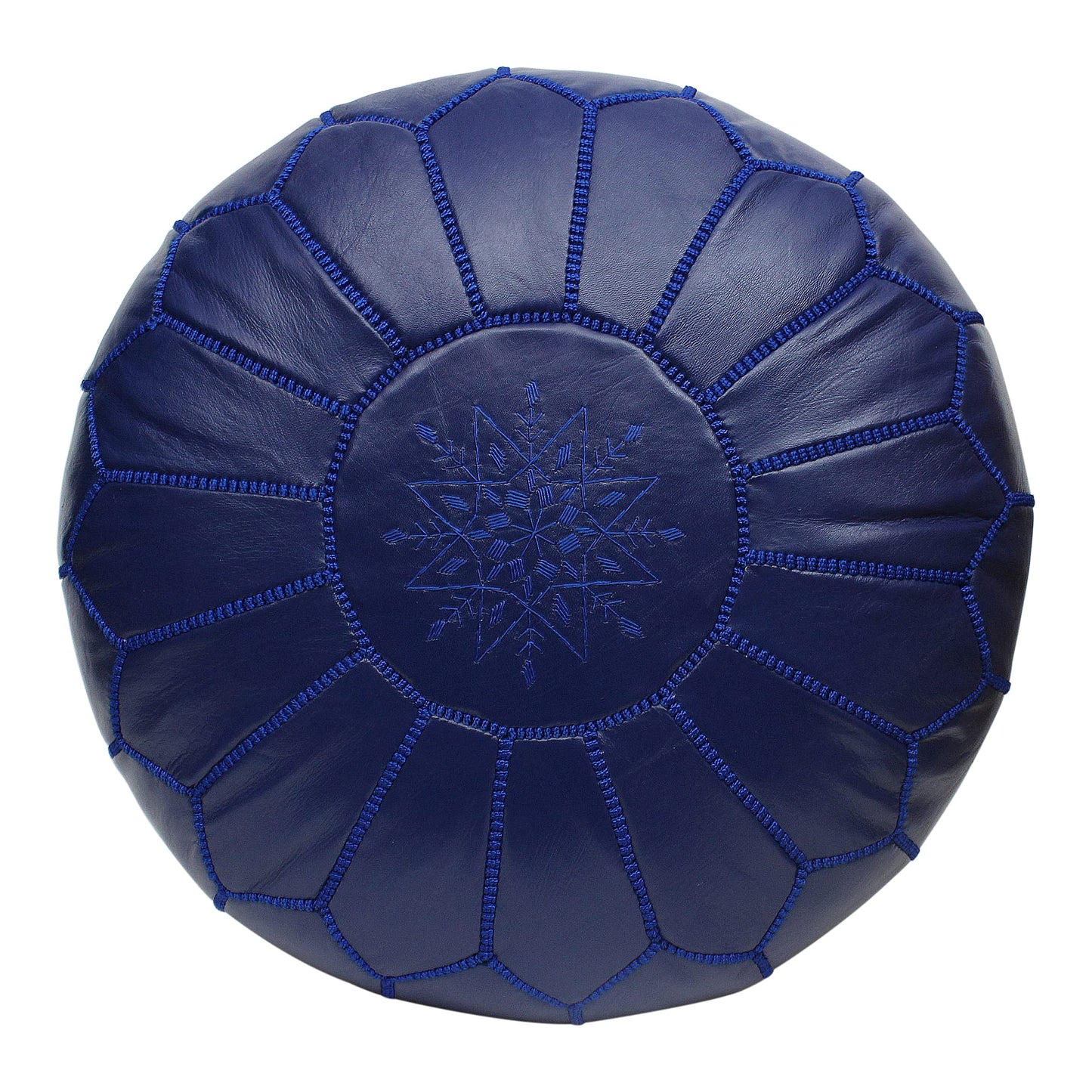 ESSENCE OF MOROCCO Moroccan Pouffe Pouf Footrest Footstool Ottoman Real Leather Blue Handmade Hand-stitched with Embroidered Marrakech Design