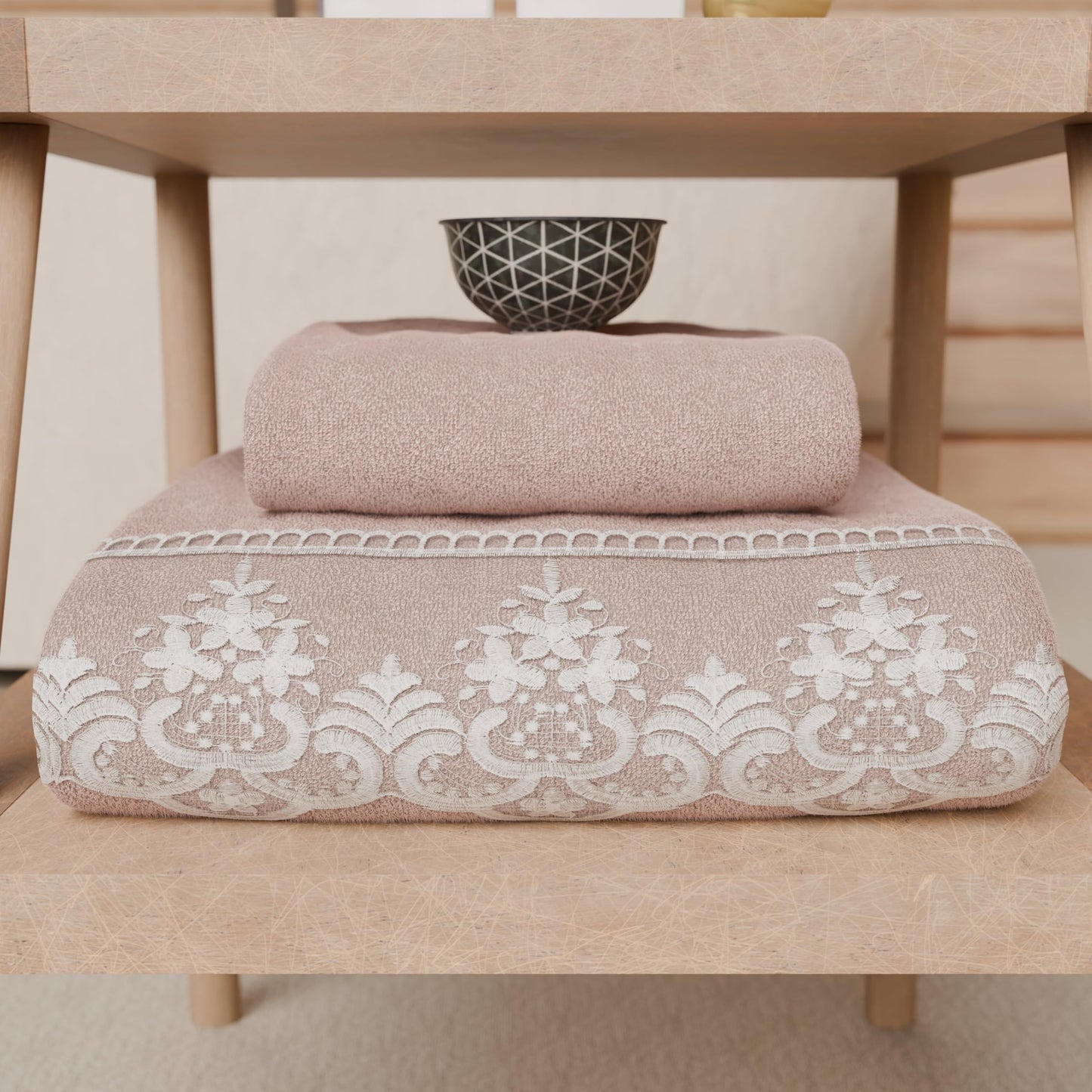 PETTI Artigiani Italiani - 100% Cotton Terry Bath Towels, 1+1 Towel Set, 2 Pieces 1 Face Towel and 1 Hand Towel, Powder