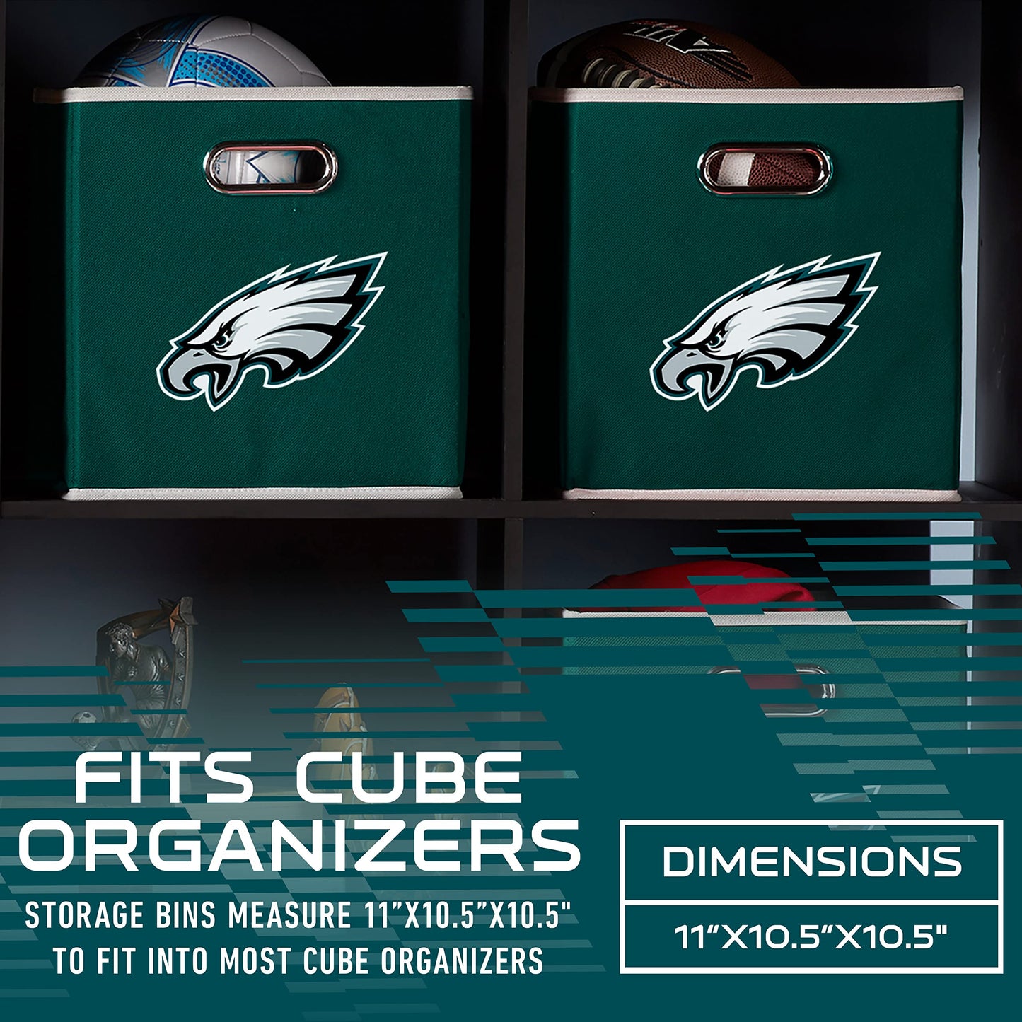 Franklin Sports NFL Philadelphia Eagles Collapsible Storage Bin - NFL Folding Cube Storage Container - Fits Bin Organizers