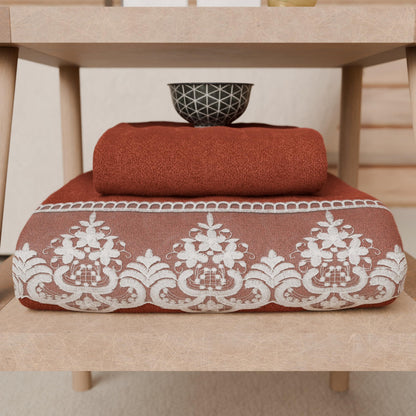 PETTI Artigiani Italiani - 100% Cotton Terry Bath Towels, 1+1 Towel Set, 2 Pieces 1 Face Towel and 1 Hand Towel, Terracotta