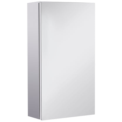 HOMCOM Bathroom Mirror Cabinet, Stainless Steel Wall Mounted Bathroom Cabinet with Mirror for Small Cloakroom Compact Space, 30 x 14 x 55 cm