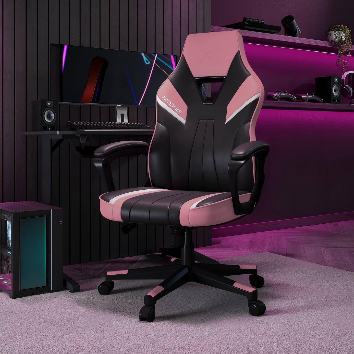 X-Rocker Tempest High Back Ergonomic Office Gaming Chair for Adults & Teens - Extra Wide Seat, Cushioned Armrest, Height Adjustable