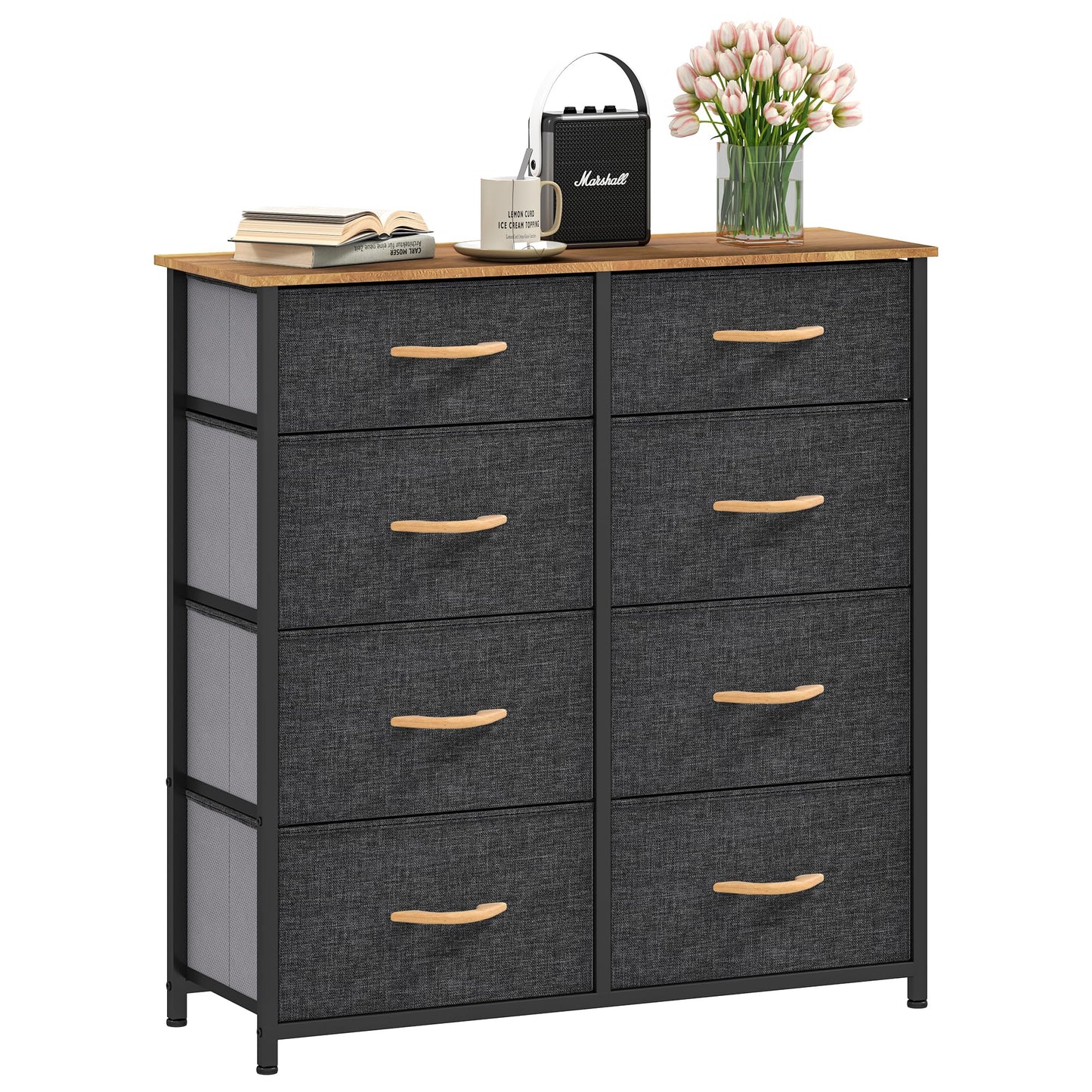 DWVO Chest of Drawers,Fabric Chest of Drawers Bedroom Cabinet with 8 Drawers,Dresser for Bedroom,Living Room With Handles,Wood Top and Sturdy Steel