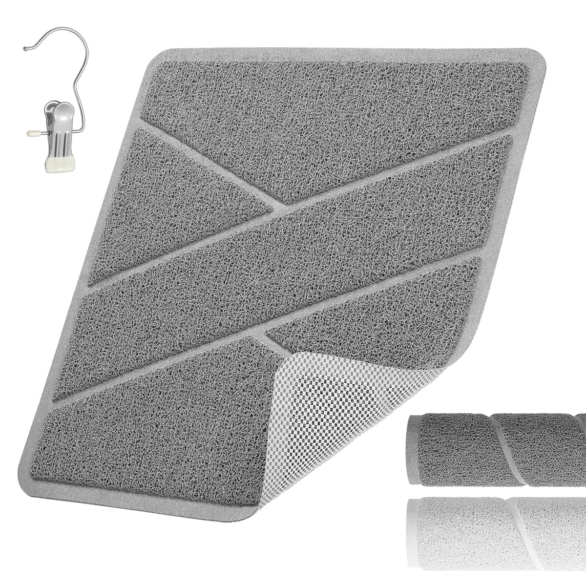 XIYUNTE Square Shower Mat Non Slip Anti Mould, Bath Mat with Heat-Pressed Edging 60x60cm, INCL. Hooks for Drying