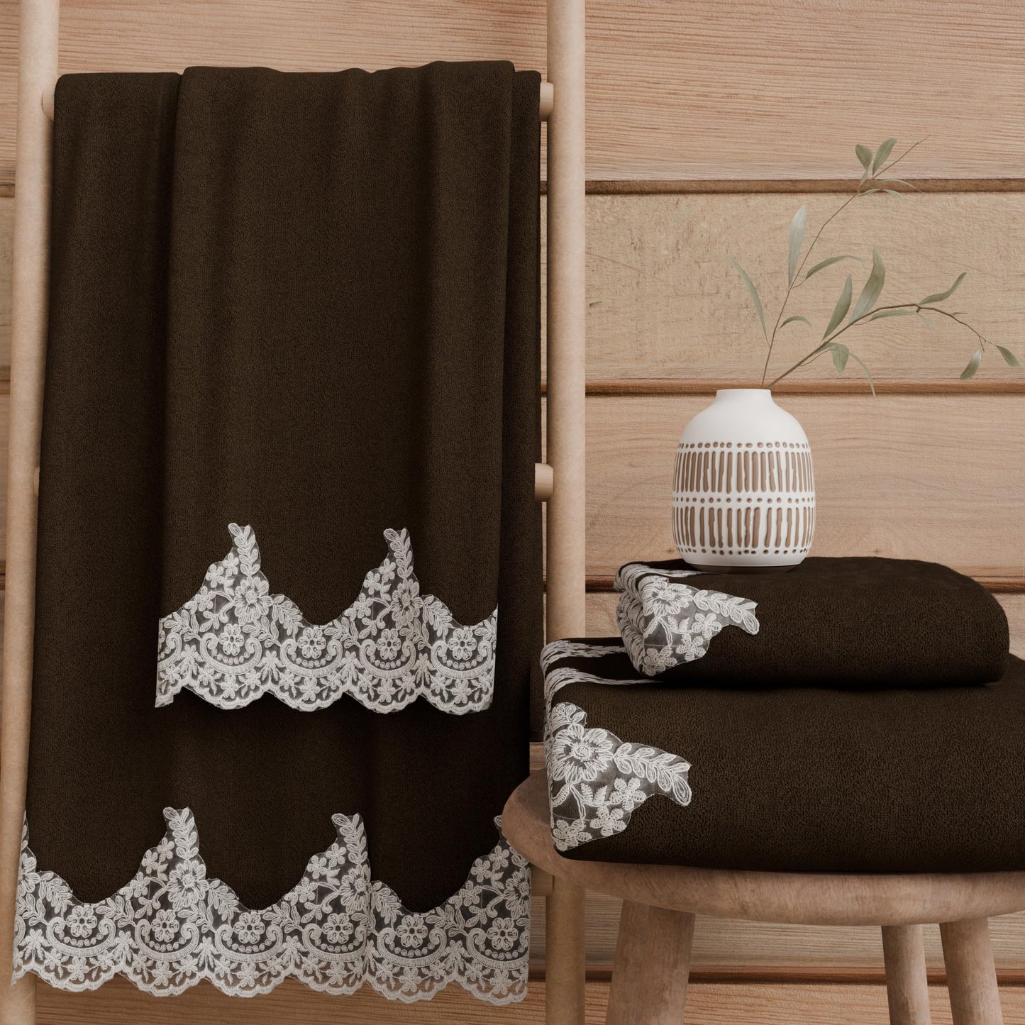 PETTI Artigiani Italiani - 100% Cotton Terry Bath Towels, 1+1 Towel Set, 2 Pieces, 1 Face Towel and 1 Hand Towel, Brown