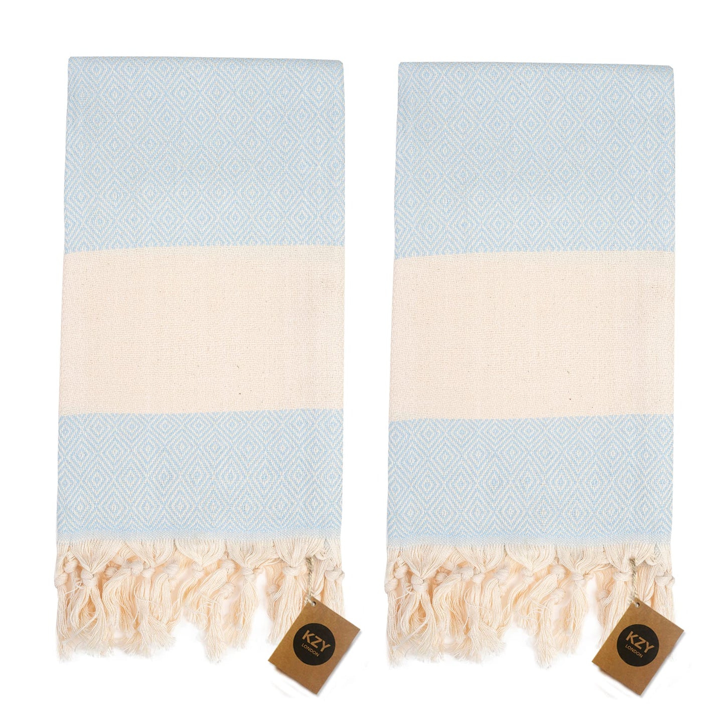 KZY LONDON Turkish Hand Towel Set of 2 - Towel for Kitchen and Bathroom - 50x100cm, 18,5x40 Inches