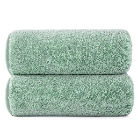 POLYTE Terry Twist Weave Microfiber Oversize Quick Dry Lint Free Bath Towel,152.4 x 76.2 cm, Pack of 2 (Green)
