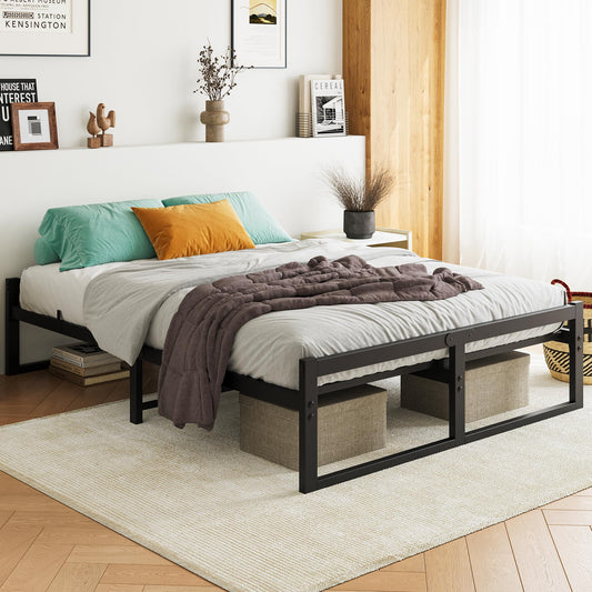 FORTUNERO King Size Metal Bed Frame Platform with Mattress Base 27cm Underbed Storage Steel Support Noise-Proof 150x200cm,Black