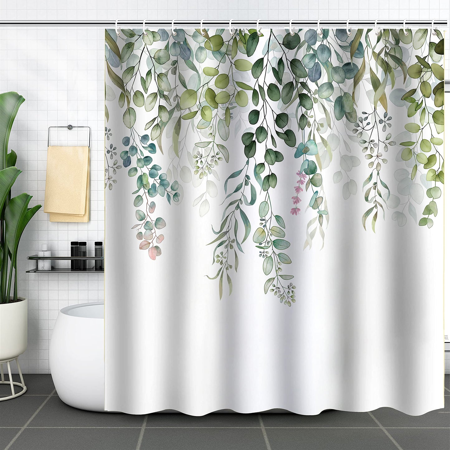 WELTRXE Shower Curtain Mould Proof Mildew Resistant, Bathroom Curtain with 12 Hooks, Waterproof Polyester Fabric Bathtub Curtain, Weighted Hem