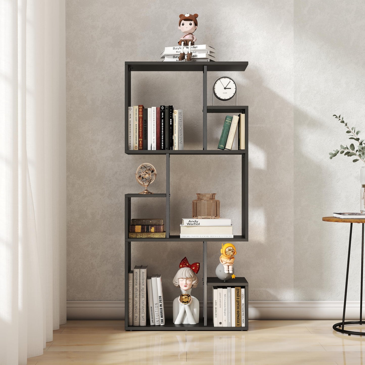 Manora Black Bookshelf 3 Tier Slim Freestanding Room Divider Shelves