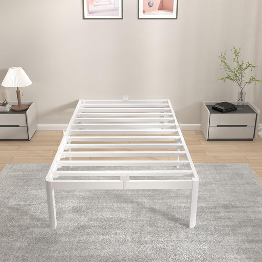 KVLKBV Single Bed Frame 90 x 190 cm,White Bed Frame with Metal Anti-slip Gasket and Large Storage Space Under Bed - Suitable for Bedroom, Guest Room