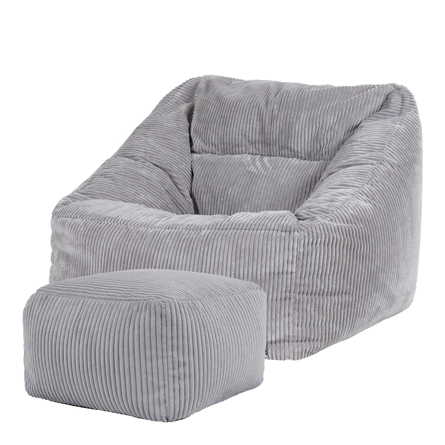 icon Natalia Cord Bean Bag Chair & Footstool with Filling Included, Grey