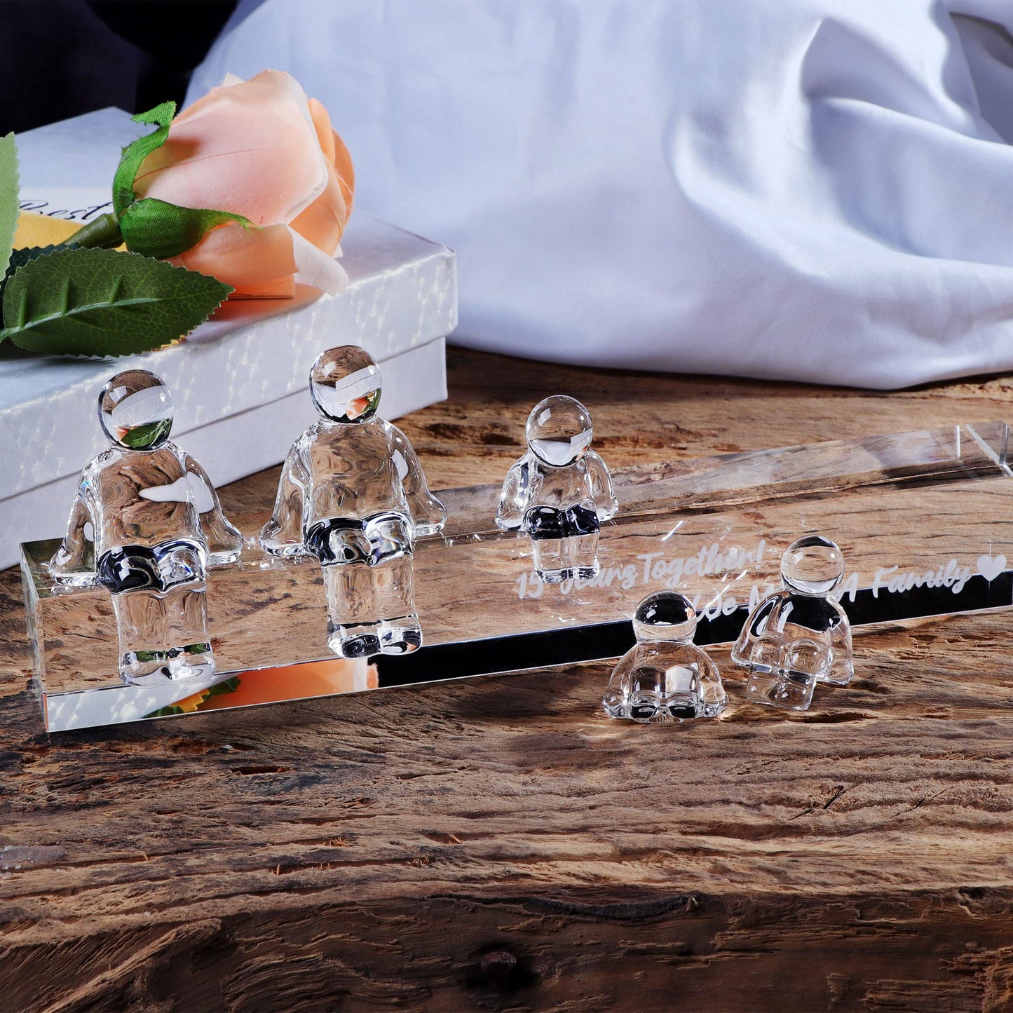 Movdyka 15th Wedding Anniversary Romantic Gifts for Her Him 15 Years Crystal Anniversary Presents for Hudband Wife 15 Years Together We Made A Family