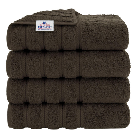 American Soft Linen Luxury 4 Piece Bath Towel Set, 100% Cotton Turkish Bath Towels for Bathroom, 27x54 in Extra Large Bathroom Shower Towels, Brown