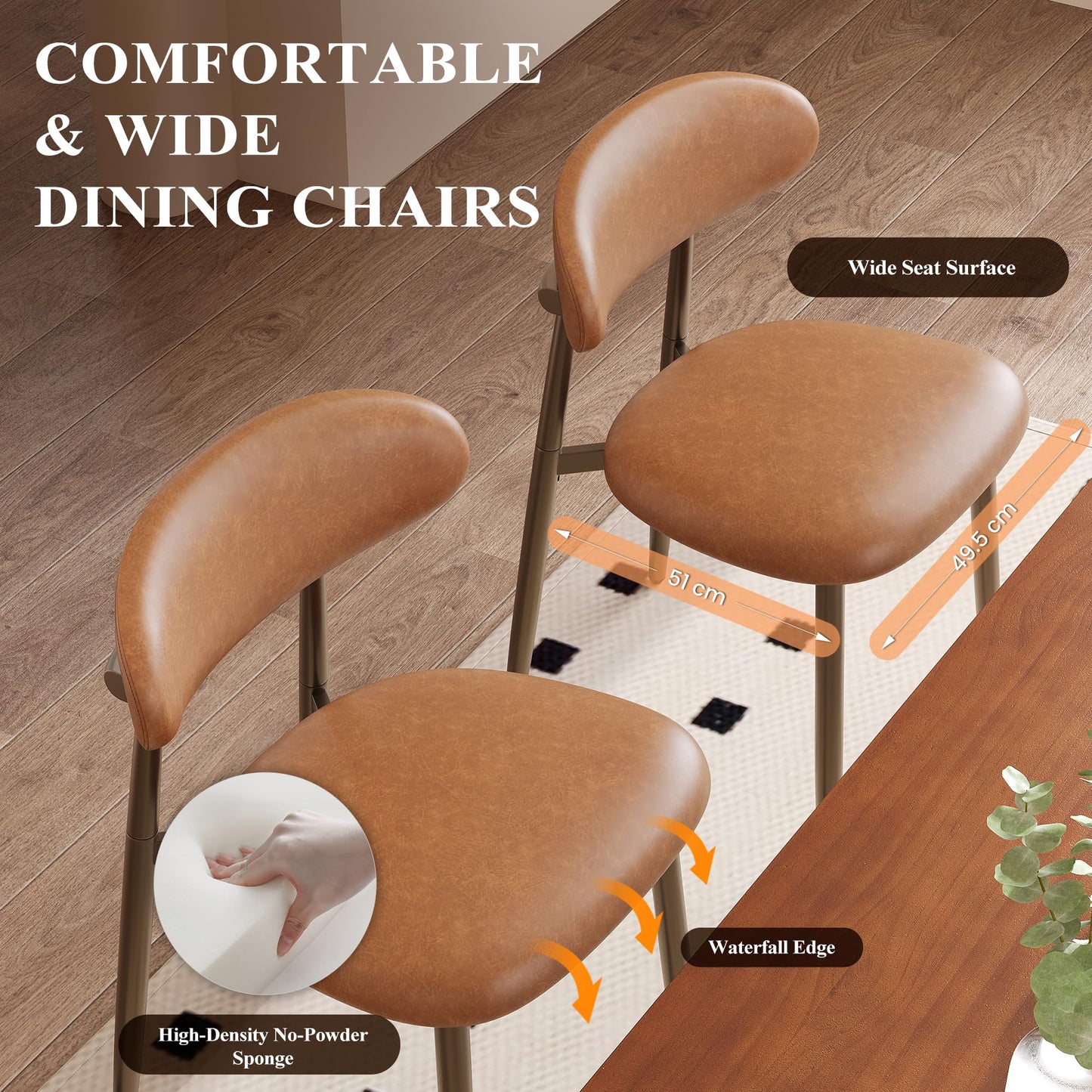 MALOL Dining Chairs Set of 2, Upholstered Dining Room Chairs with Ergonomic Curved Backrest, Metal Frame Kitchen Chairs