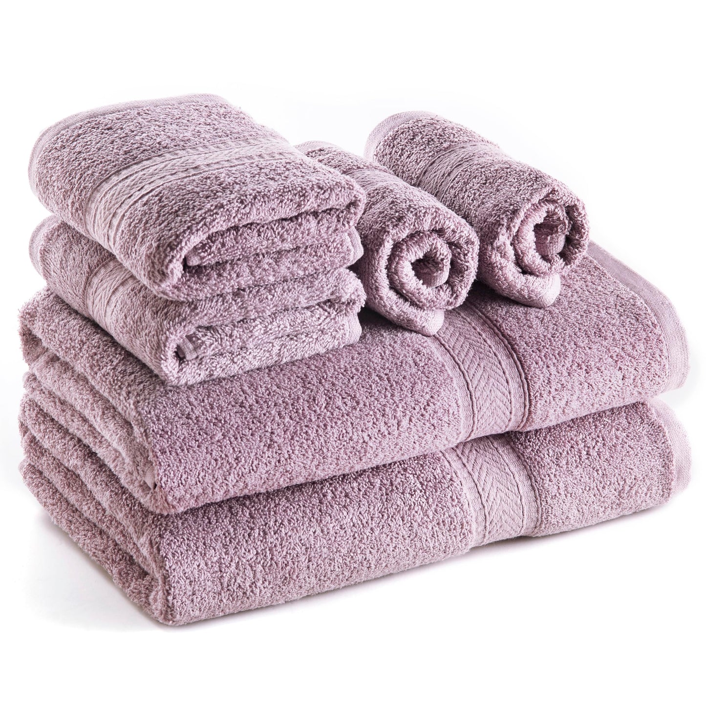 SweetNeedle 6 Piece Towel Set - 2 Bath Towels, 2 Hand Towels and 2 Washcloths Cotton Daily Use Hotel Spa Quality Soft Highly Absorbent Quick Dry