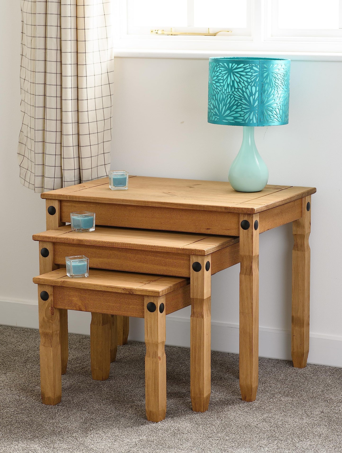 Seconique Corona Nest Of Tables in Distressed Waxed Pine