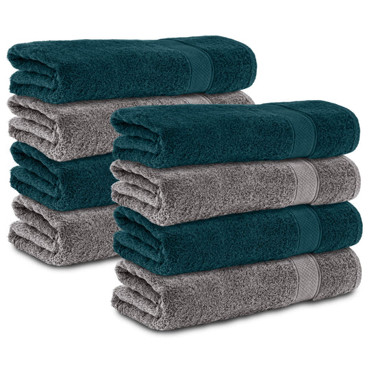 Komfortec Set of 8 Hand Towels 50 x 100 cm 100% Cotton Terry Towelling Soft Anthracite Grey/Petrol
