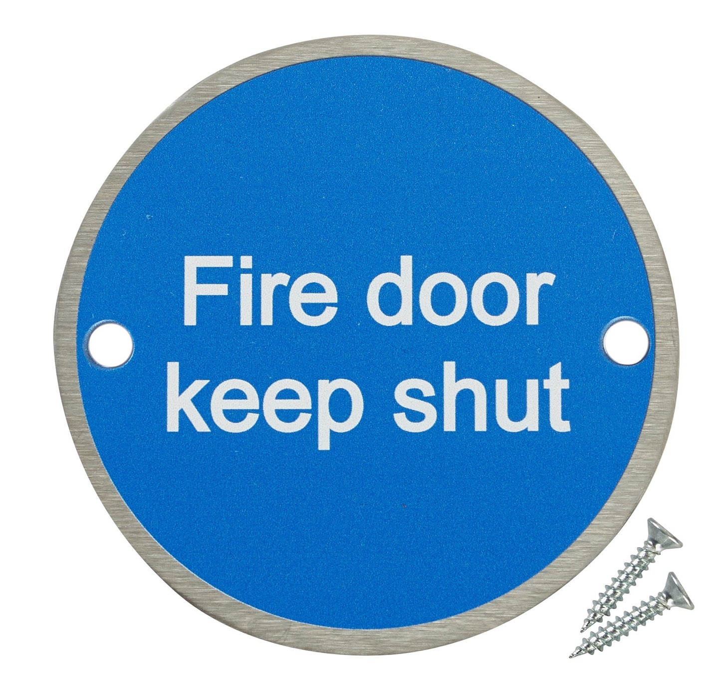 Fire Door Guru? Pack of 20 Fire Door Keep Shut Sign - 76mm Disc ? Stainless Steel Safety Sign - Fixings Included