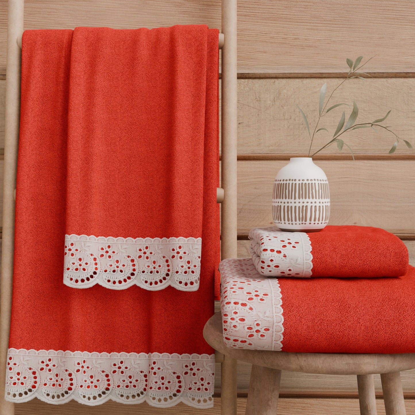 PETTI Artigiani Italiani - 100% Cotton Terry Bath Towels, 1+1 Towel Set, 2 Pieces, 1 Face Towel and 1 Hand Towel, Red