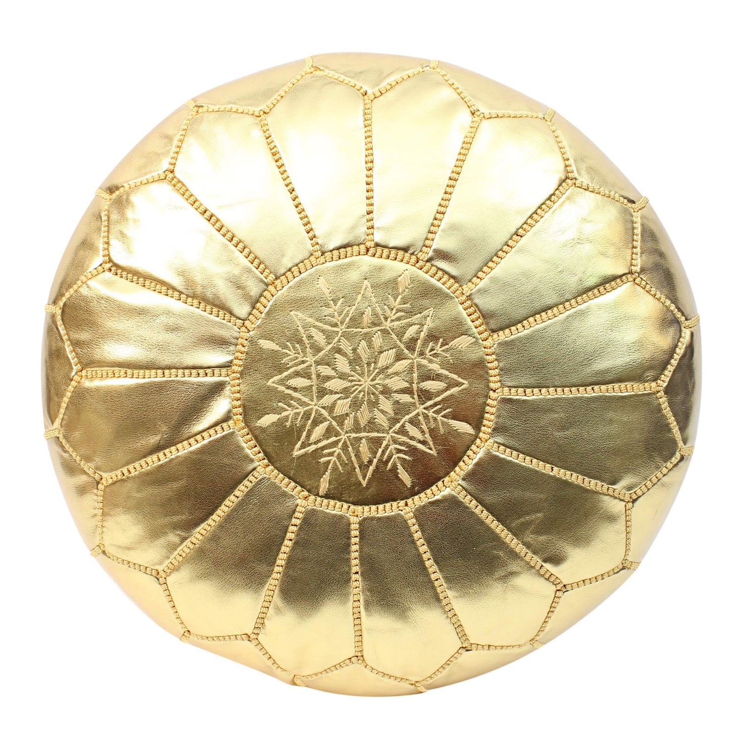 ESSENCE OF MOROCCO Moroccan Pouffe Pouf Footrest Footstool Ottoman Gold Faux Leather Handmade Hand-stitched with Embroidered Pattern Marrakech Design