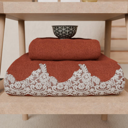 PETTI Artigiani Italiani - 100% Cotton Terry Bath Towels, 1+1 Towel Set, 2 Pieces 1 Face Towel and 1 Hand Towel, Terracotta