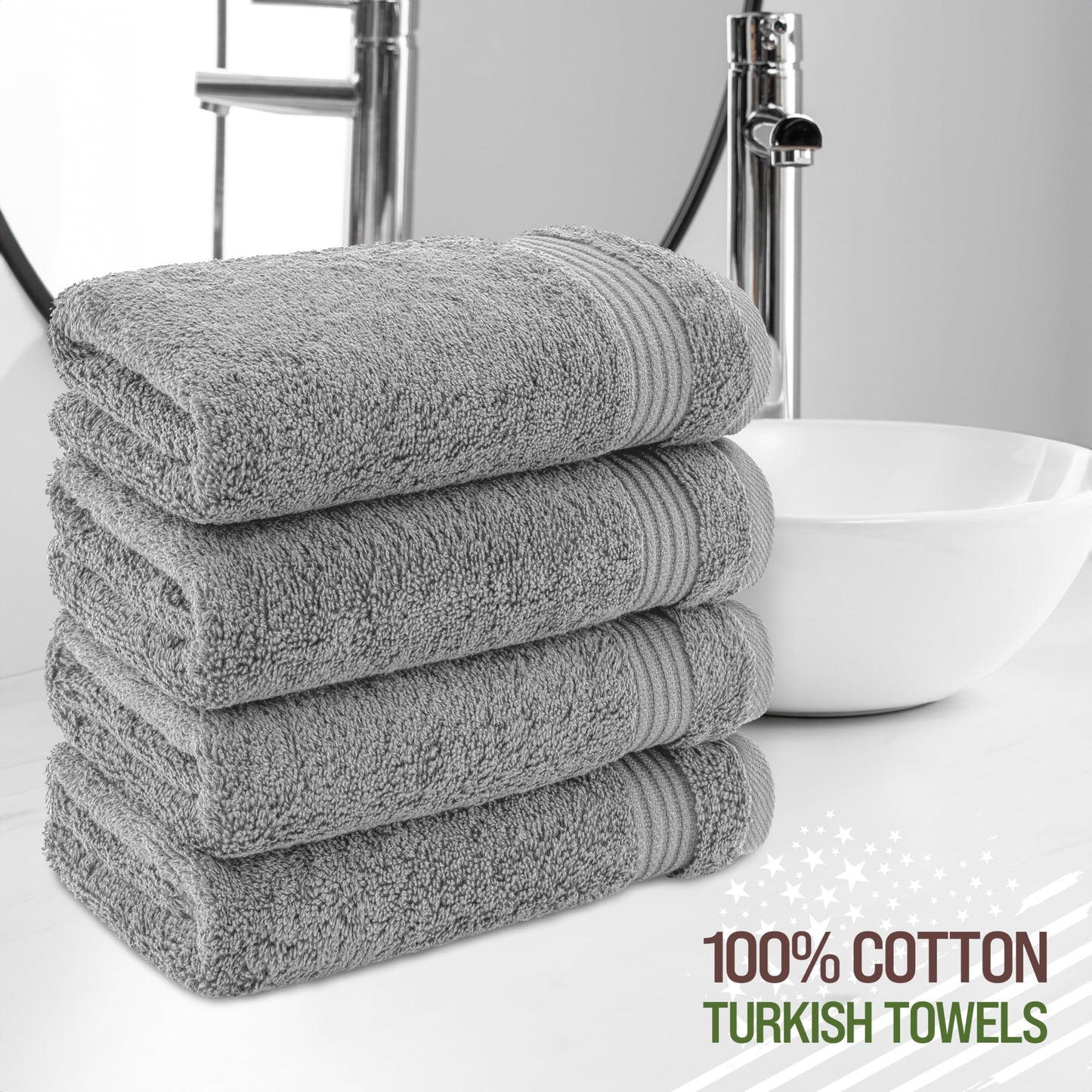 American Veteran Towel, Hand Towels for Bathroom Set of 4, 100% Cotton Turkish Hand Towel Sets Clearance Prime, Soft Hand Face Towels