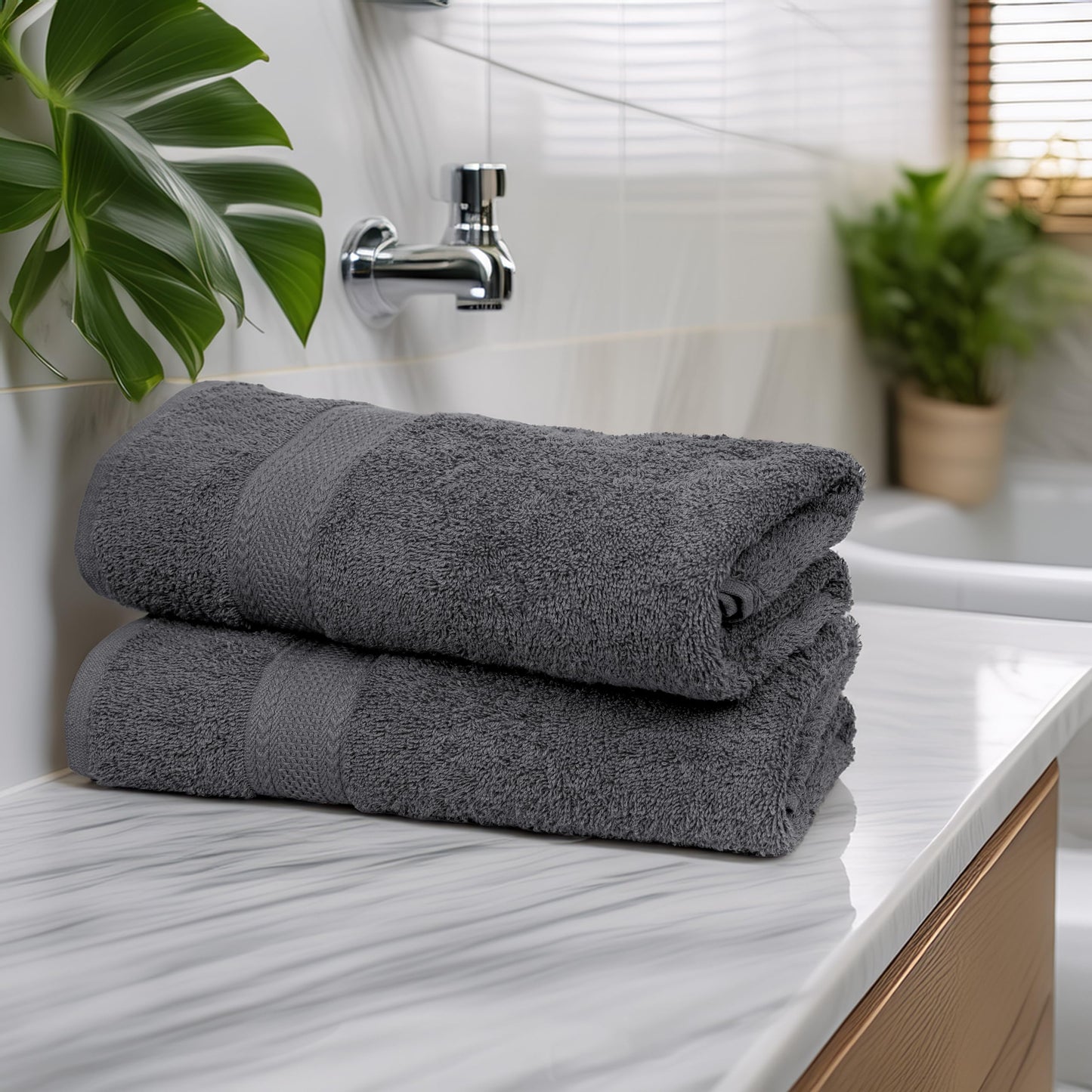 TEXCRAFT Bath Towel Set, Cotton Terry Towels for Bathroom, Quick Dry, Lightweight, Highly Absorbent, Soft Feel, 24 x 48 Pack of 6 for Shower, Pool