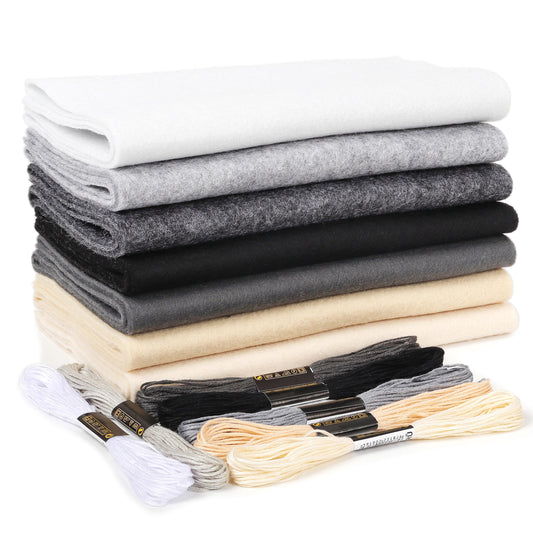 ZAIONE Black White Felt Fabric Sheets 7 Rolls 21 x 90cm Soft Felt Sheets for Crafts