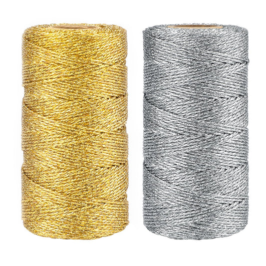 G2PLUS 200M Decorative Metallic String - 1.5mm Gold and Silver Twine String - Sparkle Bakers Thread Twine- Jewelry Thread Cord for DIY Crafts Gift
