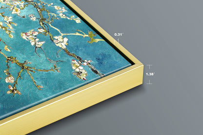 Wieco Art Gold Framed Giclee Canvas Prints of Almond Blossom by Vincent Van Gogh Paintings Reproduction Wall Art Pictures for Home Decorations